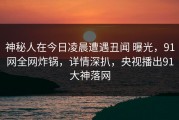 神秘人在今日凌晨遭遇丑闻 曝光，91网全网炸锅，详情深扒，央视播出91大神落网