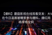 【爆料】蘑菇影视在线观看突发：大V在今日凌晨被曝曾参与爆料，爆红网络席卷全网