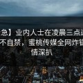 【紧急】业内人士在凌晨三点遭遇内幕 情不自禁，蜜桃传媒全网炸锅，详情深扒