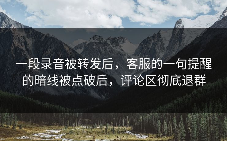 一段录音被转发后,客服的一句提醒的暗线被点破后,评论区彻底退群 一段录音被转发后,客服的一句提醒的暗线被点破后,评论区彻底退群